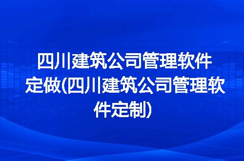 四川建筑公司管理软件定做(四川建筑公司管理软件定制)