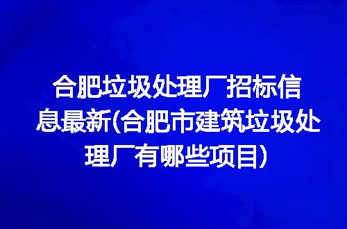 合肥垃圾处理厂招标信息最新(合肥市建筑垃圾处理厂有哪些项目)