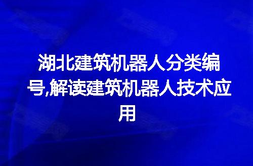 湖北建筑机器人分类编号,解读建筑机器人技术应用