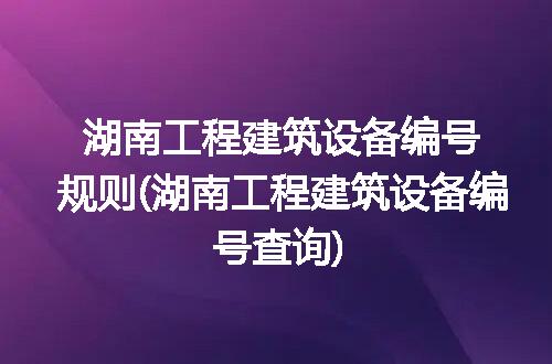 湖南工程建筑设备编号规则(湖南工程建筑设备编号查询)