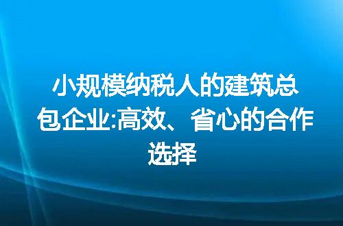 小规模纳税人的建筑总包企业:高效、省心的合作选择