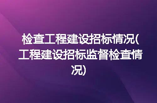 检查工程建设招标情况(工程建设招标监督检查情况)