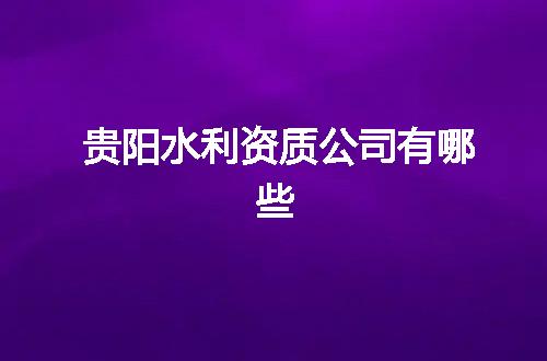 贵阳水利资质公司有哪些