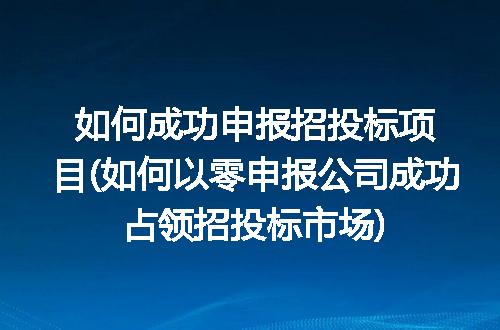 如何成功申报招投标项目(如何以零申报公司成功占领招投标市场)