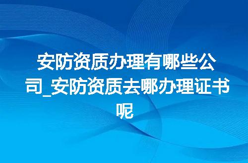 安防资质办理有哪些公司_安防资质去哪办理证书呢