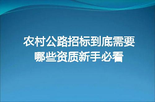 农村公路招标到底需要哪些资质新手必看