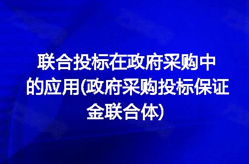 联合投标在政府采购中的应用(政府采购投标保证金联合体)