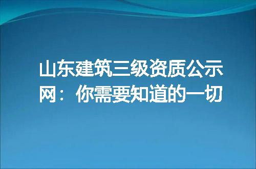 山东建筑三级资质公示网：你需要知道的一切