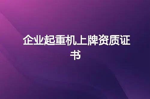 企业起重机上牌资质证书
