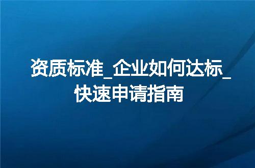 资质标准_企业如何达标_快速申请指南