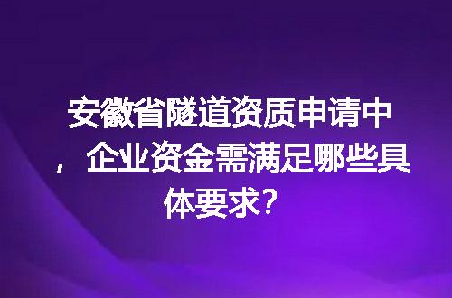 安徽省隧道资质申请中，企业资金需满足哪些具体要求？