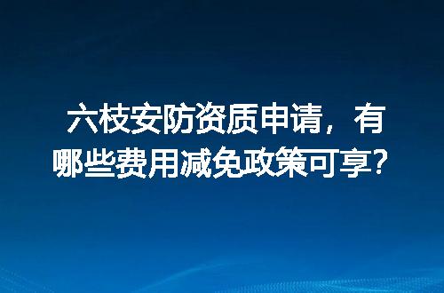 六枝安防资质申请，有哪些费用减免政策可享？