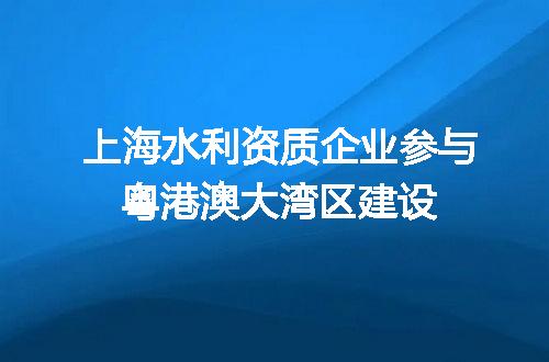 上海水利资质企业参与粤港澳大湾区建设