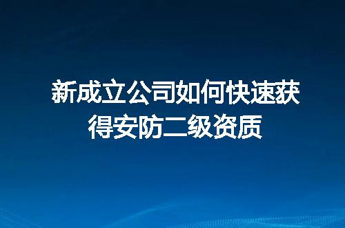 新成立公司如何快速获得安防二级资质