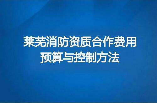 莱芜消防资质合作费用预算与控制方法
