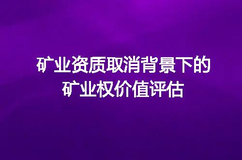 矿业资质取消背景下的矿业权价值评估