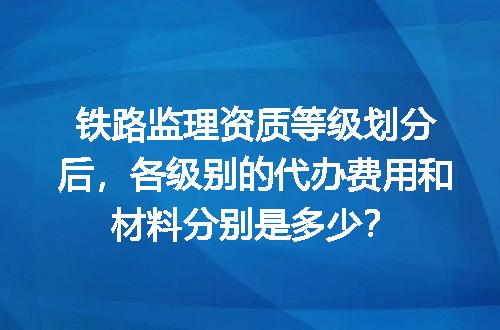 铁路监理资质等级划分后，各级别的代办费用和材料分别是多少？