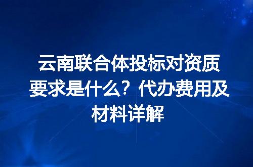 云南联合体投标对资质要求是什么？代办费用及材料详解