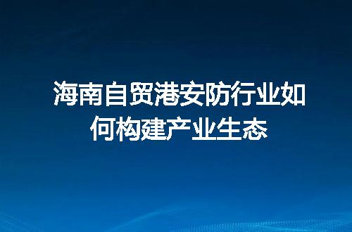 海南自贸港安防行业如何构建产业生态