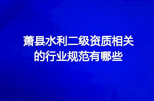 萧县水利二级资质相关的行业规范有哪些