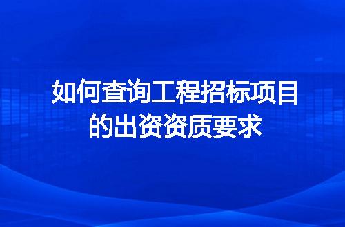 如何查询工程招标项目的出资资质要求