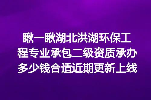 瞅一瞅湖北洪湖环保工程专业承包二级资质承办多少钱合适近期更新上线