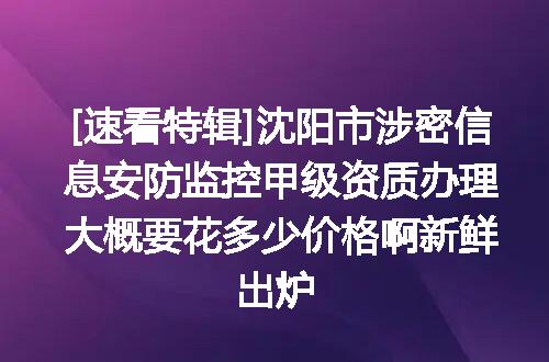 [速看特辑]沈阳市涉密信息安防监控甲级资质办理大概要花多少价格啊新鲜出炉
