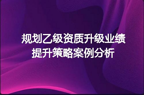 规划乙级资质升级业绩提升策略案例分析