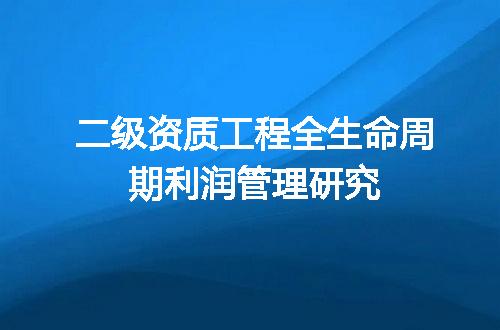 二级资质工程全生命周期利润管理研究