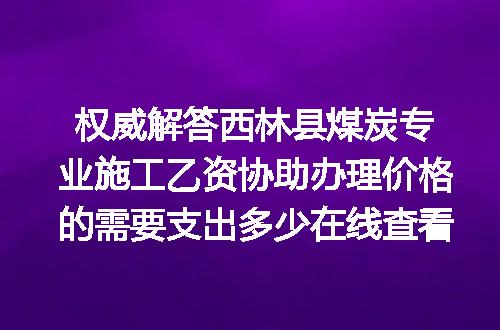 权威解答西林县煤炭专业施工乙资协助办理价格的需要支出多少在线查看