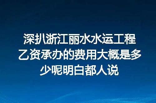 深扒浙江丽水水运工程乙资承办的费用大概是多少呢明白都人说