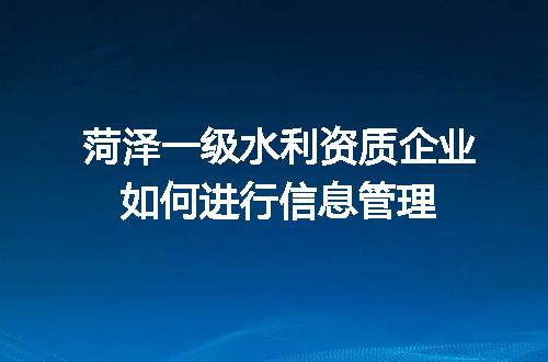 菏泽一级水利资质企业如何进行信息管理